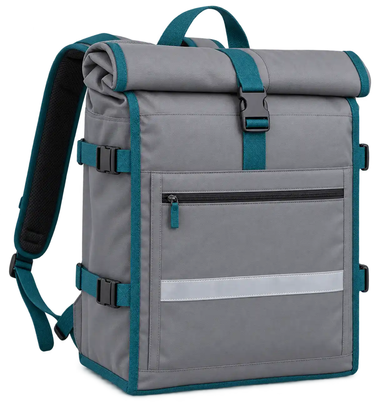Cool Medium Grey Polyspun Canvas Insulated Rider Delivery Bag — Teal
