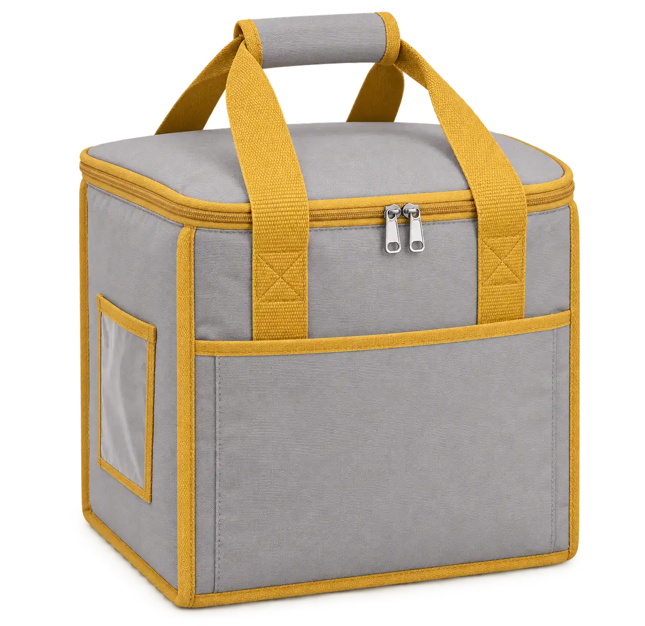 Light Warm Grey Polyspun Canvas Thermal Burger Delivery Bag — Golden yellow