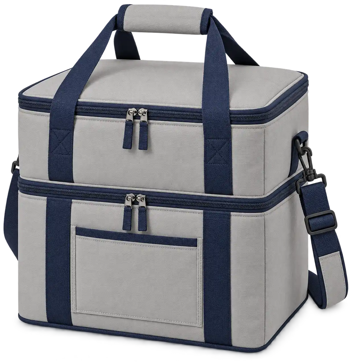 Light Warm Grey Polyspun Canvas Thermal Food Delivery Bag — Navy blue