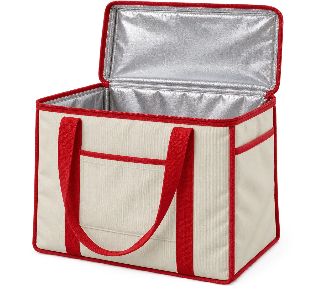 Ivory Solution-Dyed Polyester Thermal Food Delivery Bag — Red