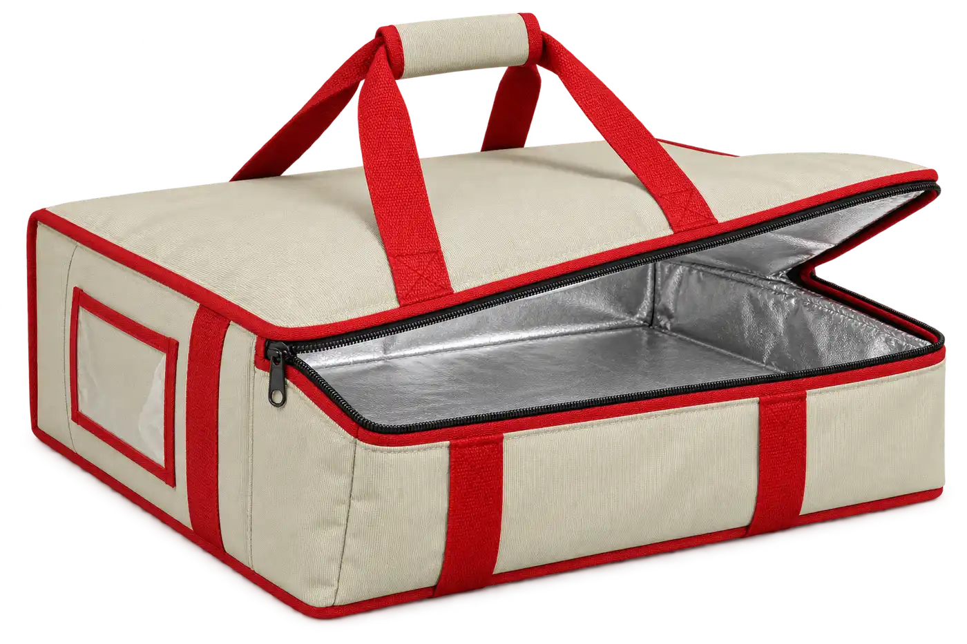 Pale Cream Solution-Dyed Polyester Thermal Pizza Delivery Bag — Red