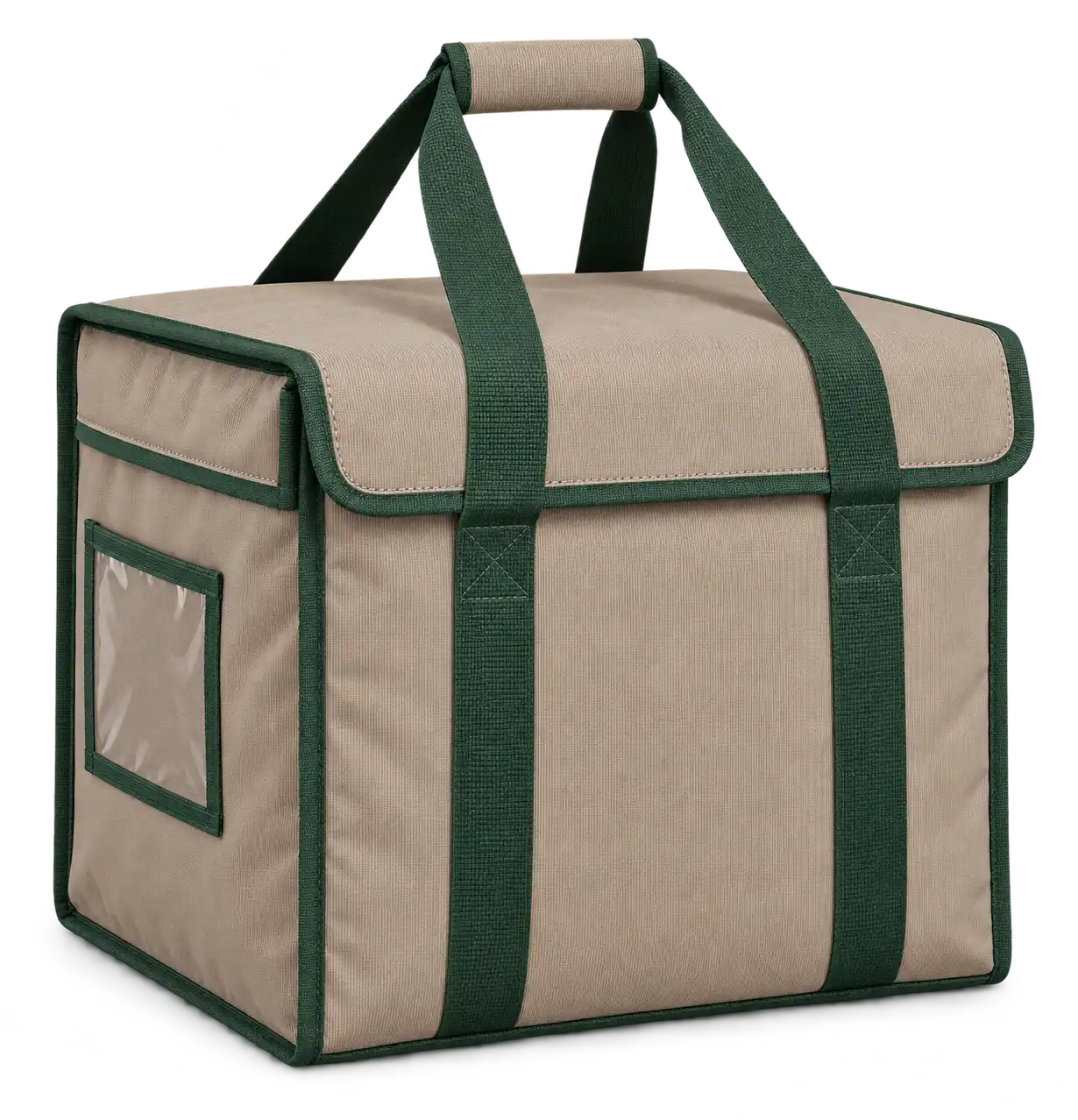 Taupe Beige Solution-Dyed Polyester Thermal Food Delivery Bag — Forest green