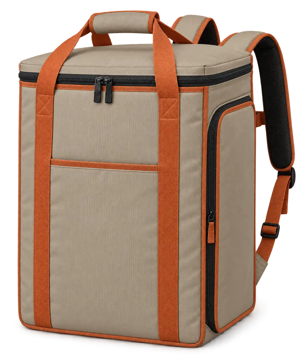 Taupe Beige Solution-Dyed Polyester Insulated Rider Delivery Bag — Burnt orange