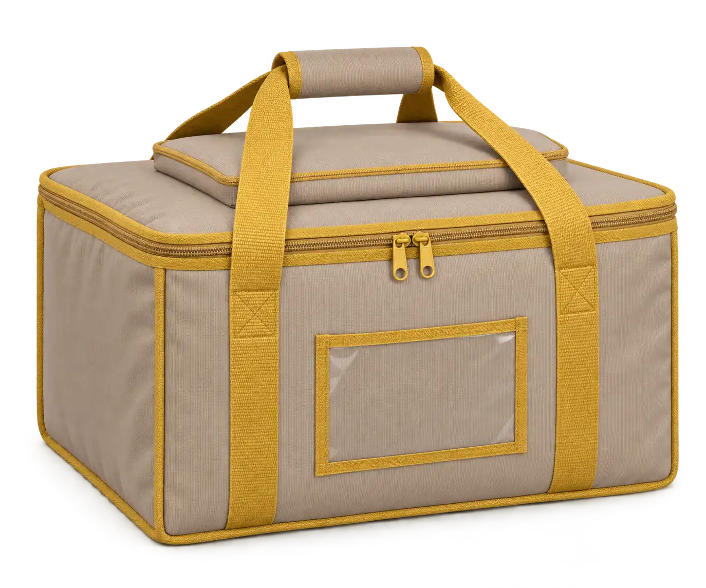 Sand Beige Solution-Dyed Polyester Thermal Food Delivery Bag — Golden yellow