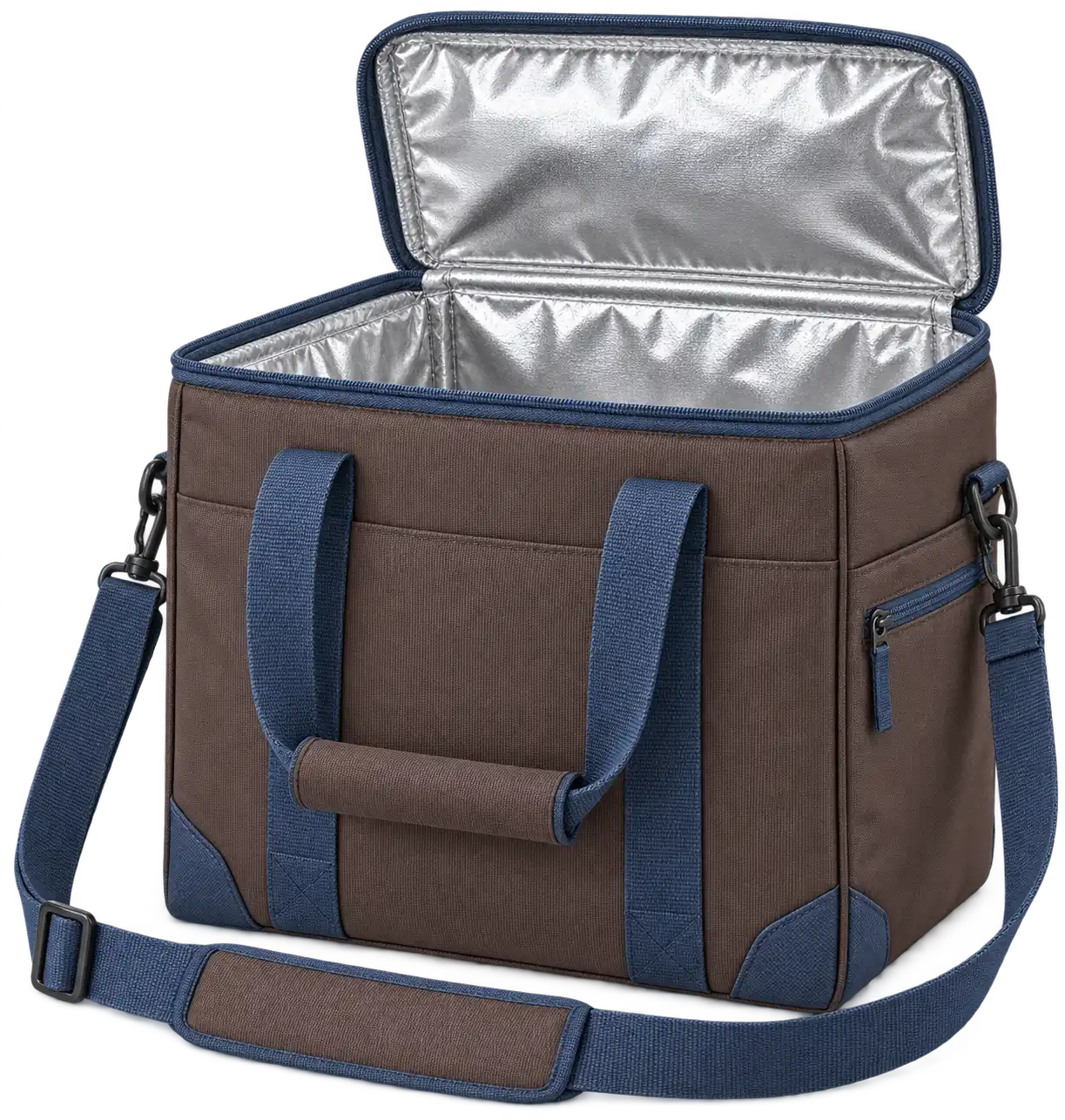 Chocolate Brown Solution-Dyed Polyester Thermal Burger Delivery Bag — Slate blue