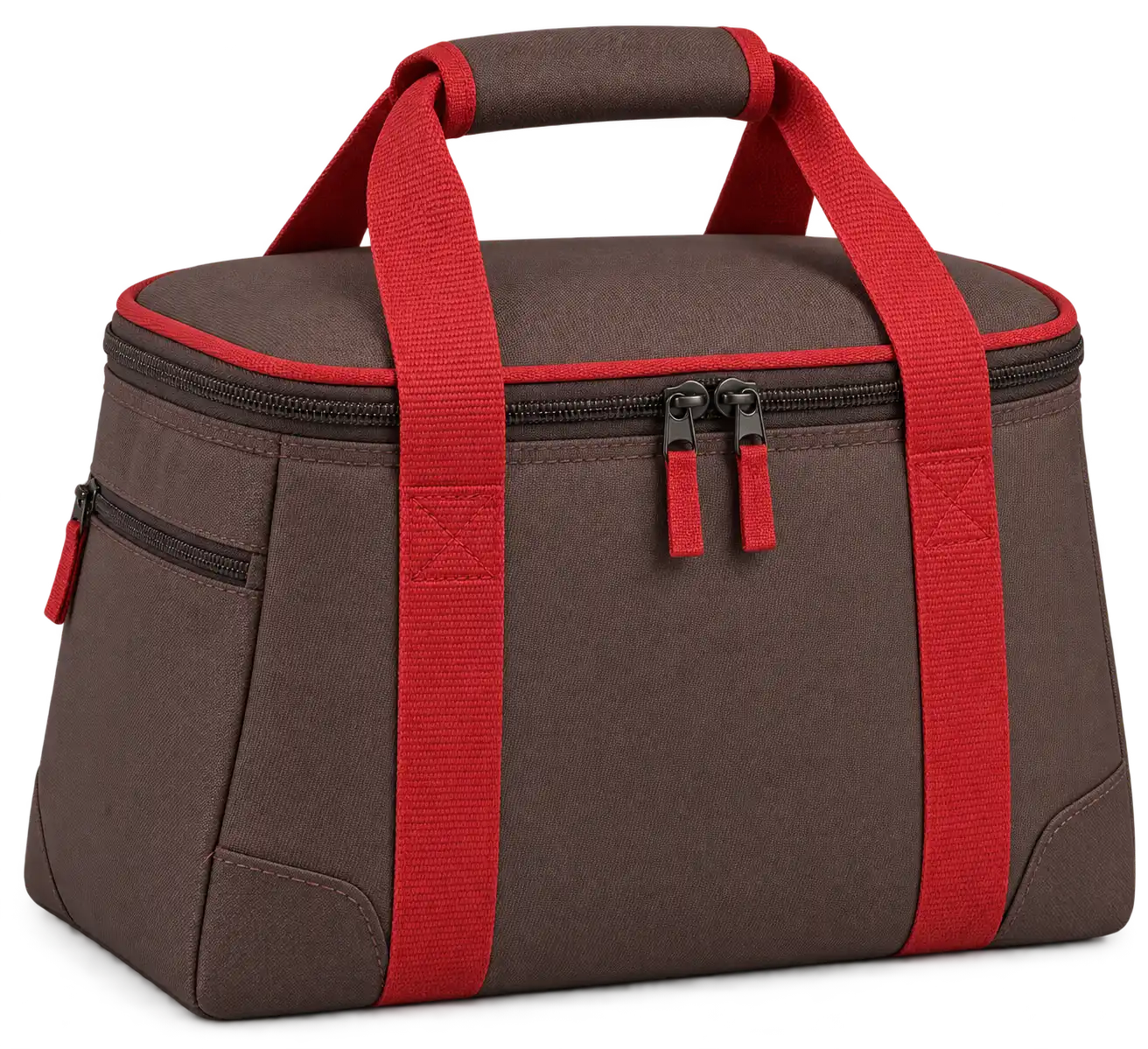 Chocolate Brown Solution-Dyed Polyester Thermal Cooler Bag — Red