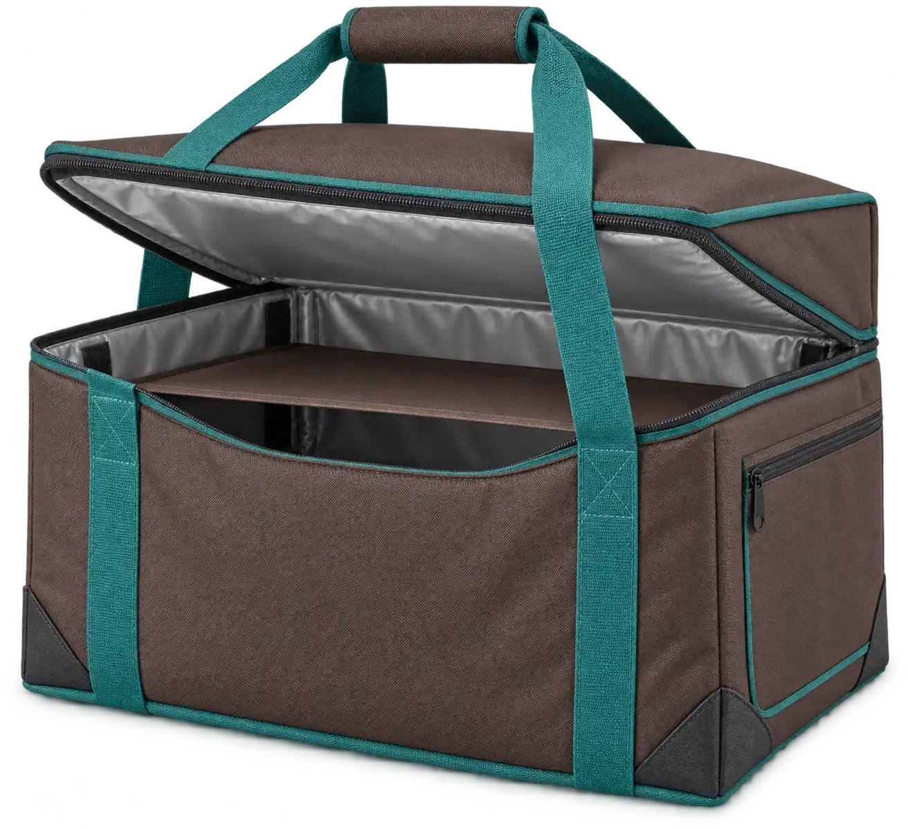 Chocolate Brown Solution-Dyed Polyester Thermal Pizza Delivery Bag — Teal