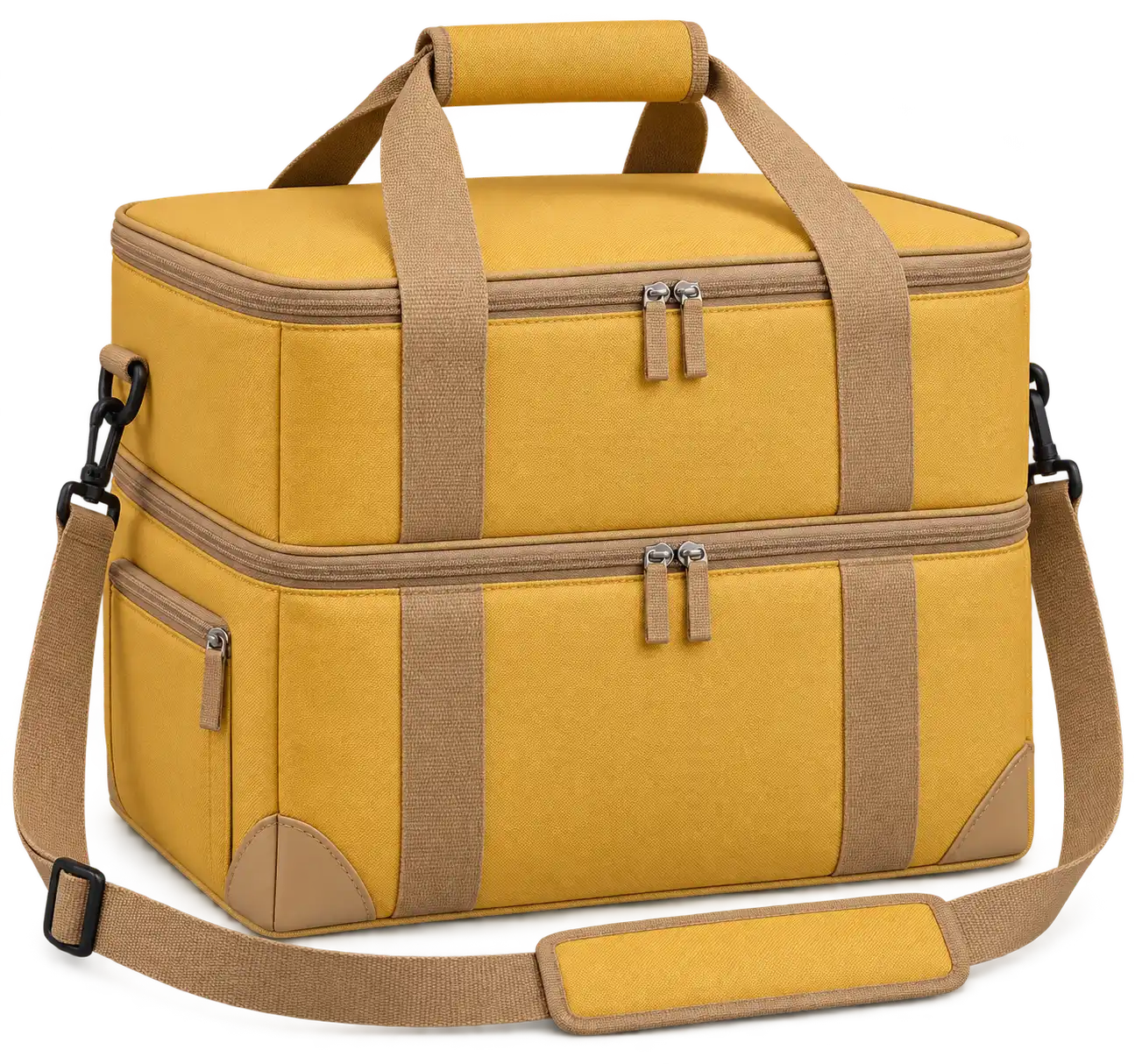 Golden Mustard Yellow Solution-Dyed Polyester Thermal Food Delivery Bag — Camel tan