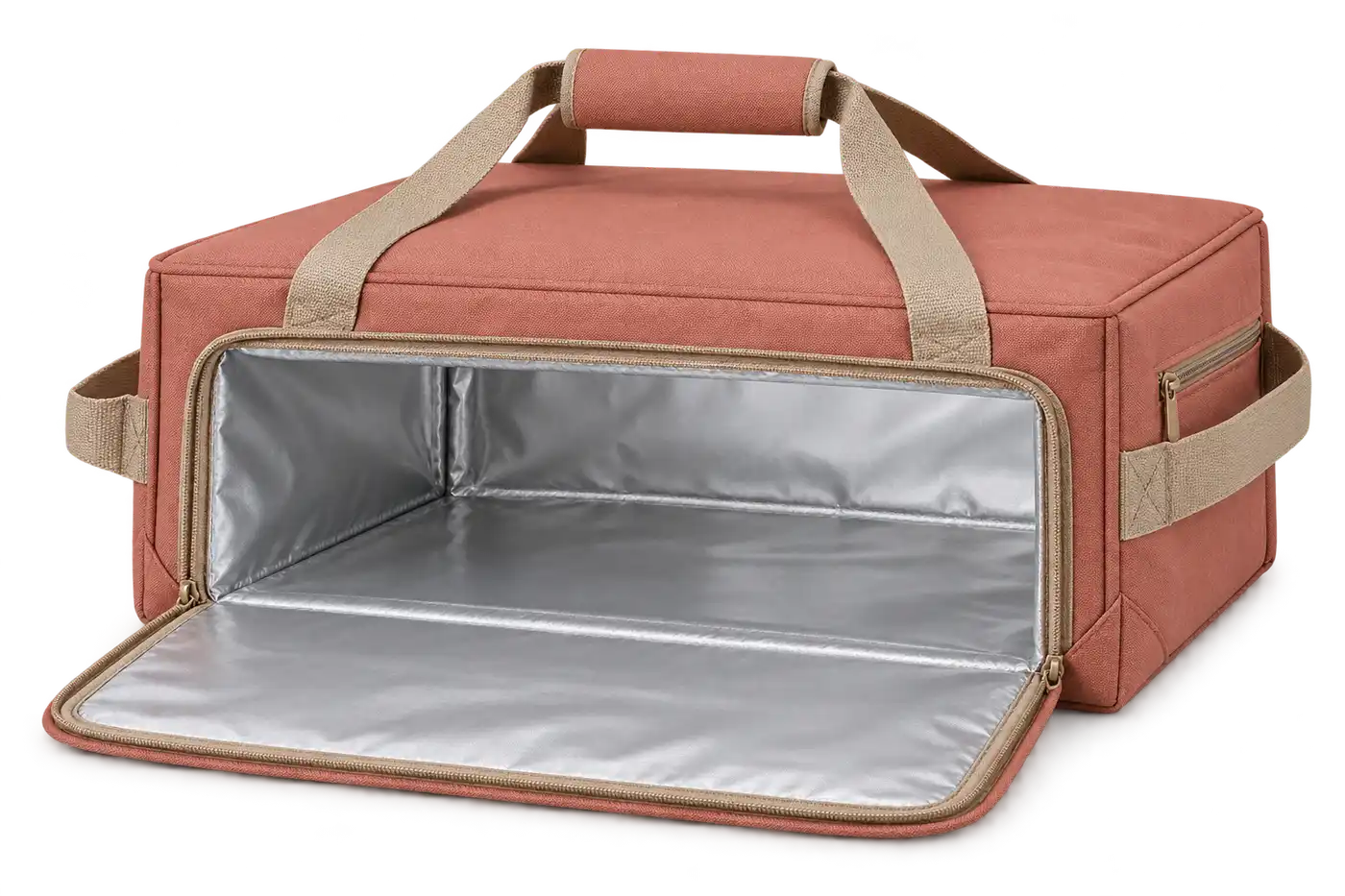 Dusty Terracotta Rose Solution-Dyed Polyester Thermal Pizza Delivery Bag — Sand beige