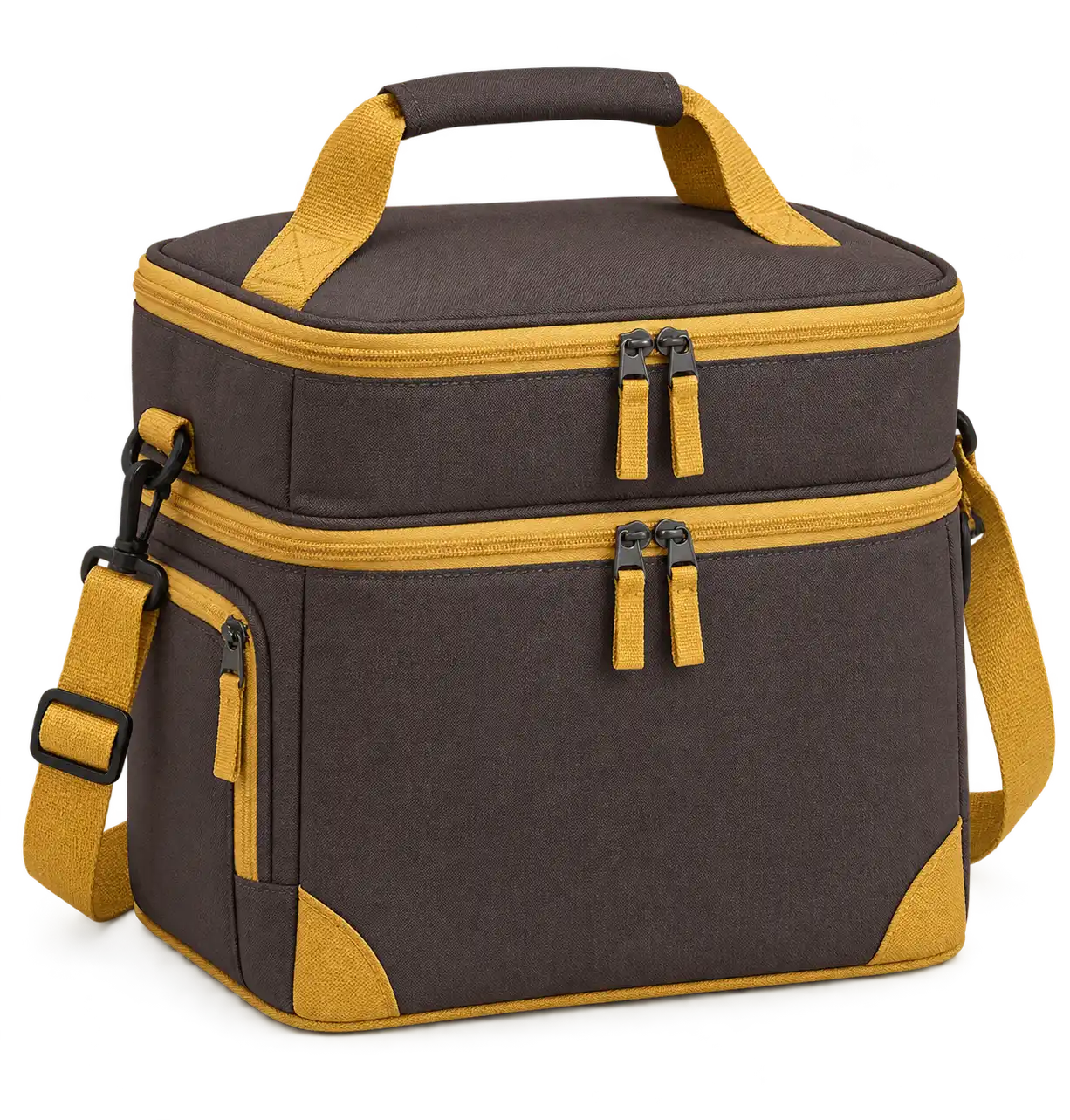 Dark Chocolate Charcoal Solution-Dyed Polyester Thermal Cooler Bag — Golden yellow