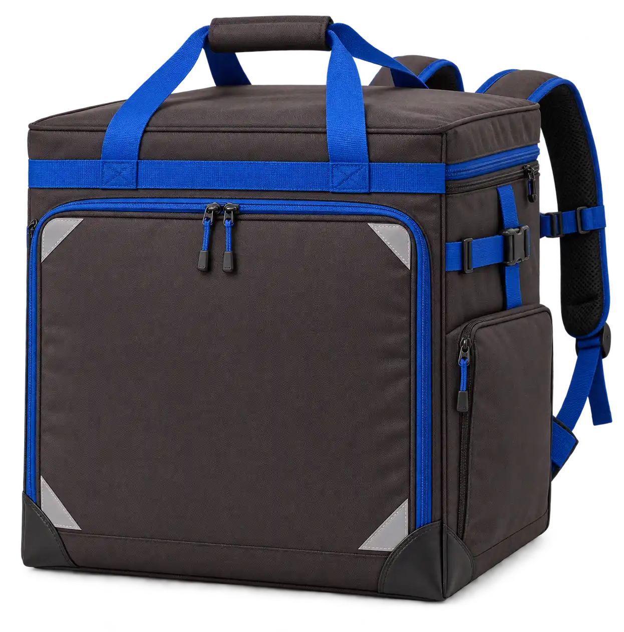 Dark Chocolate Charcoal Solution-Dyed Polyester Insulated Rider Delivery Bag — Cobalt blue