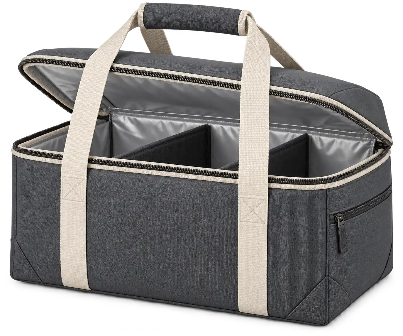 Dark Charcoal Grey Solution-Dyed Polyester Thermal Burger Delivery Bag — Ivory