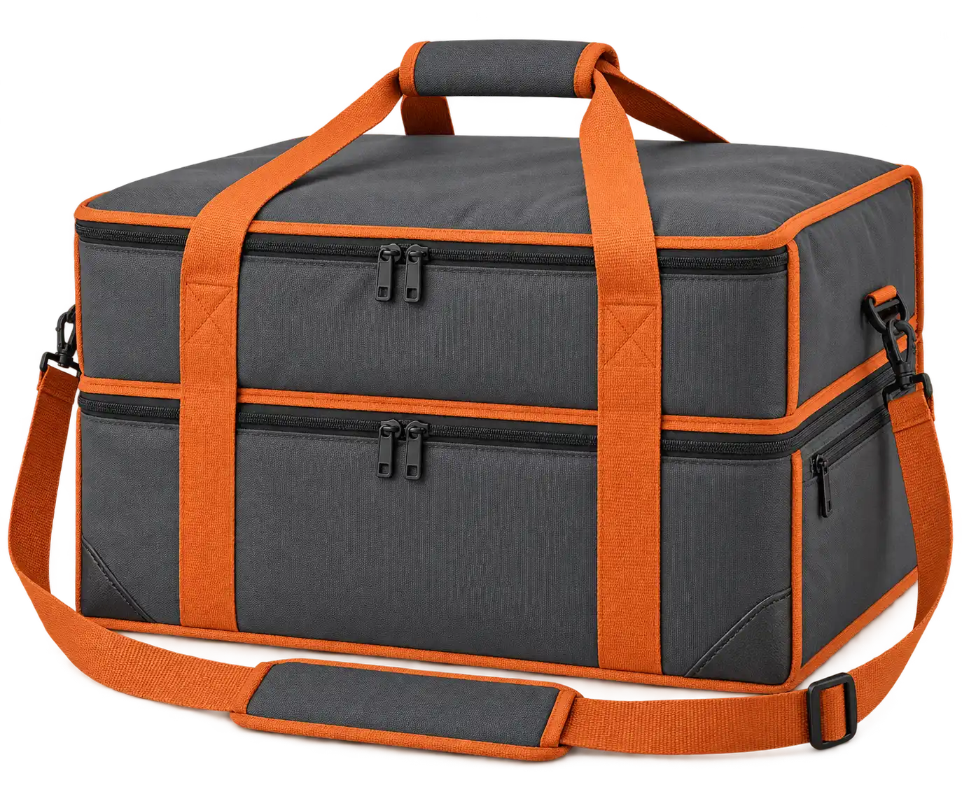 Dark Charcoal Grey Solution-Dyed Polyester Thermal Pizza Delivery Bag — Burnt orange