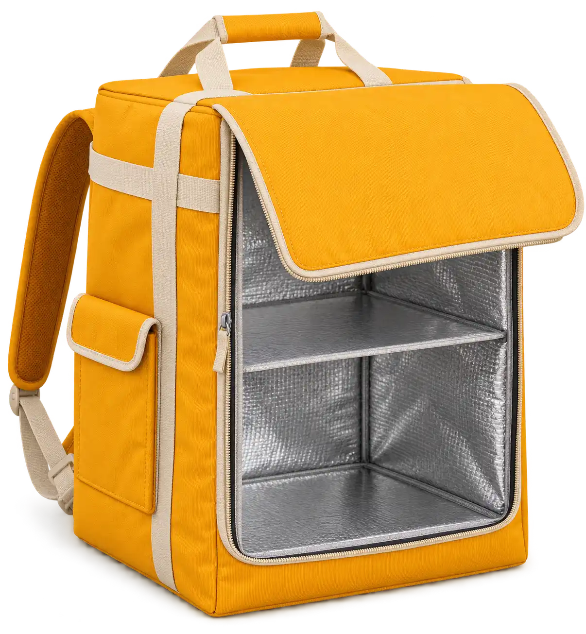 Saffron Orange Yellow Solution-Dyed Polyester Insulated Rider Delivery Bag — Cream