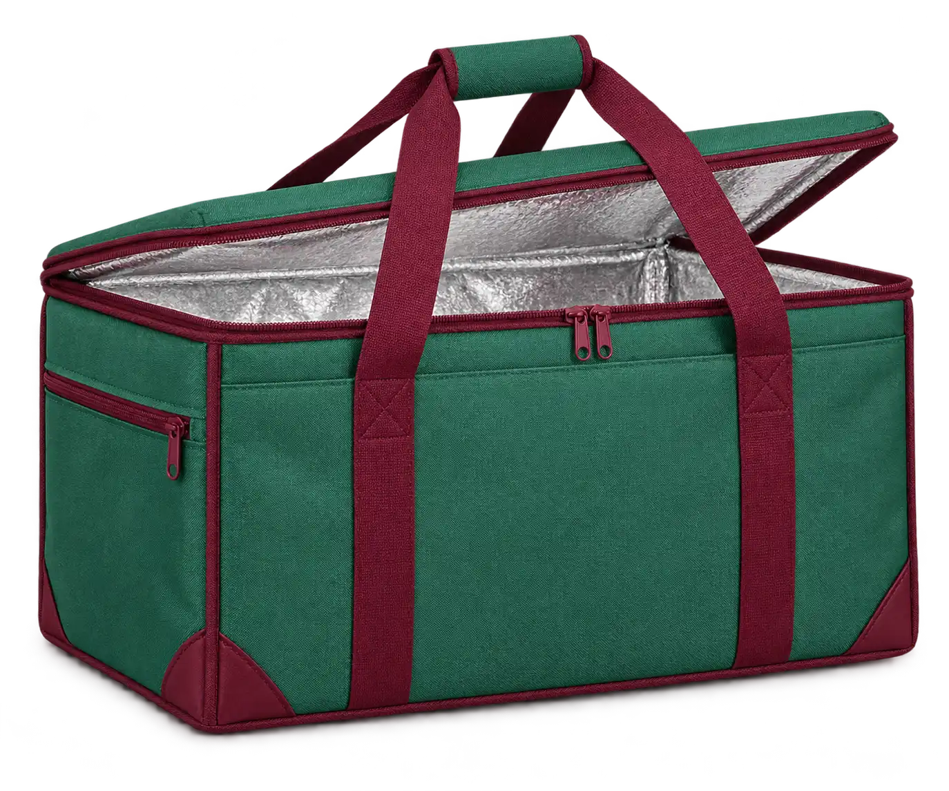 Emerald Green Solution-Dyed Polyester Thermal Food Delivery Bag — Burgundy
