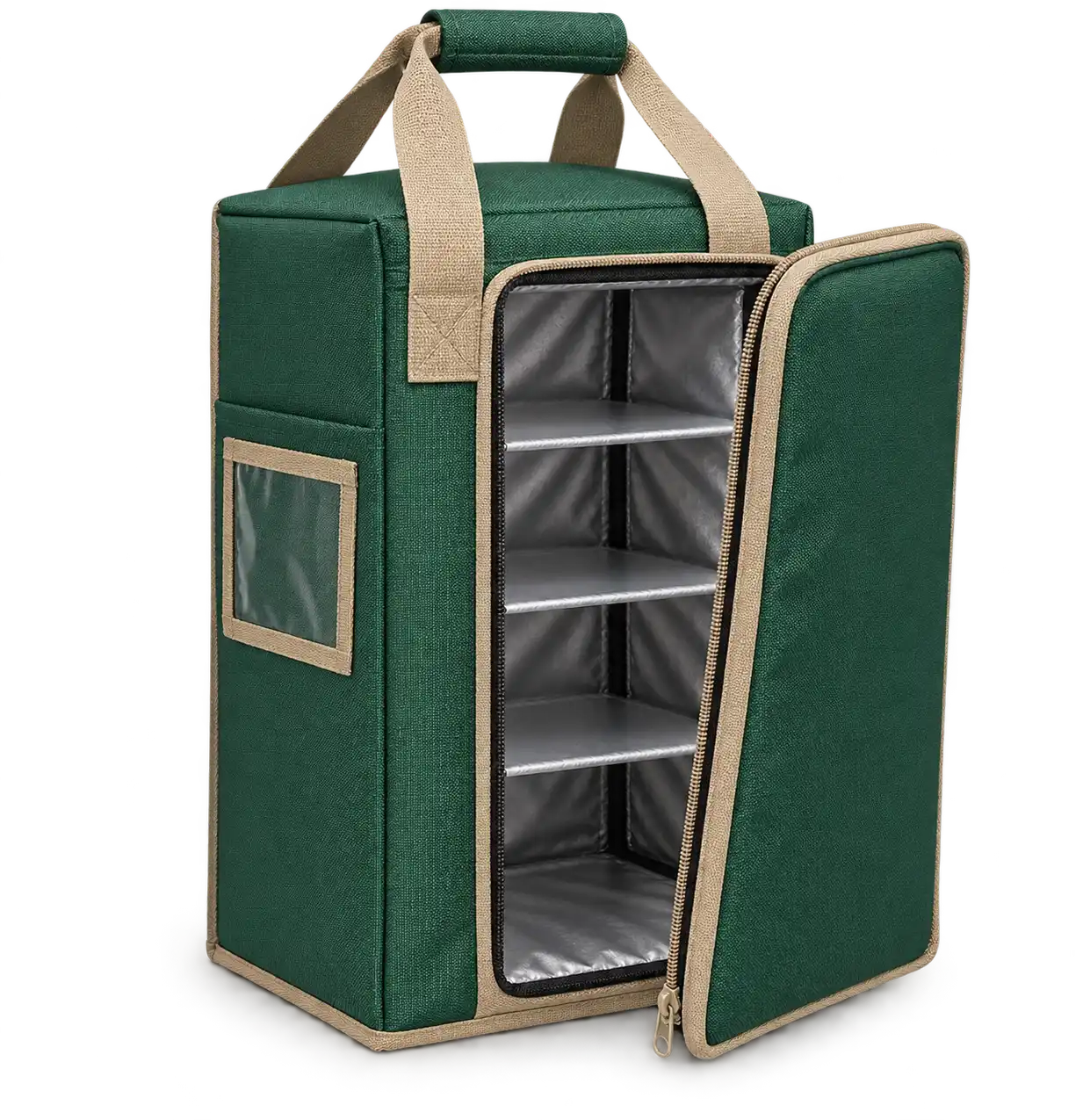 Dark Forest Green Solution-Dyed Polyester Thermal Food Delivery Bag — Sand beige