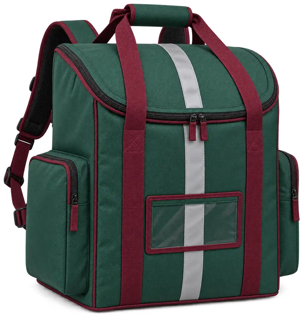 Dark Forest Green Solution-Dyed Polyester Insulated Rider Delivery Bag — Burgundy