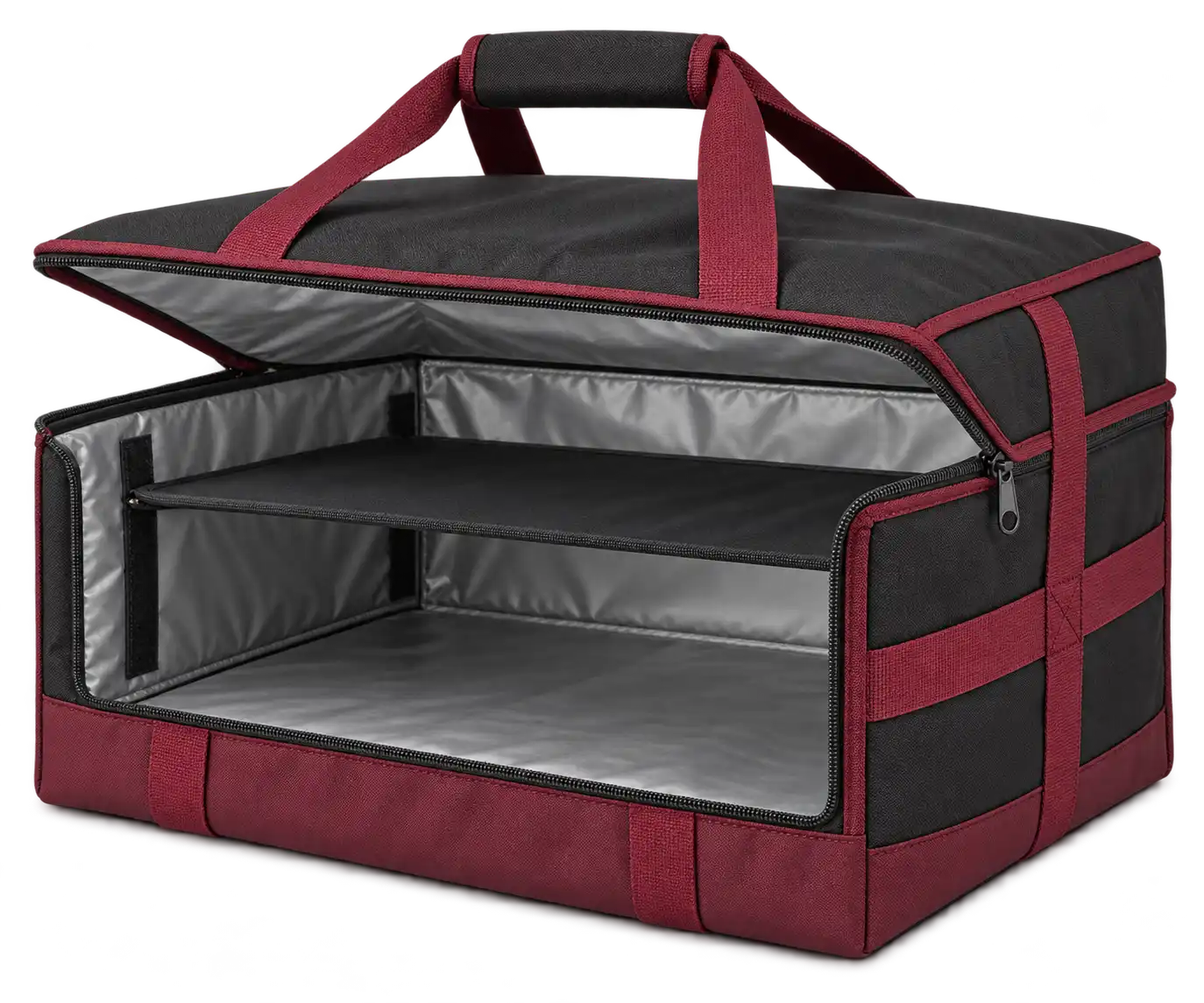 Black Solution-Dyed Polyester Thermal Pizza Delivery Bag — Burgundy