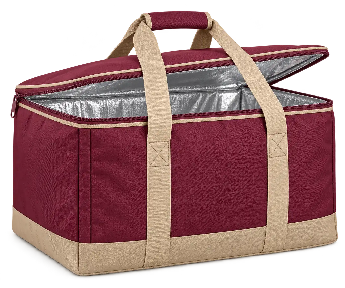 Burgundy Solution-Dyed Polyester Thermal Food Delivery Bag — Sand beige