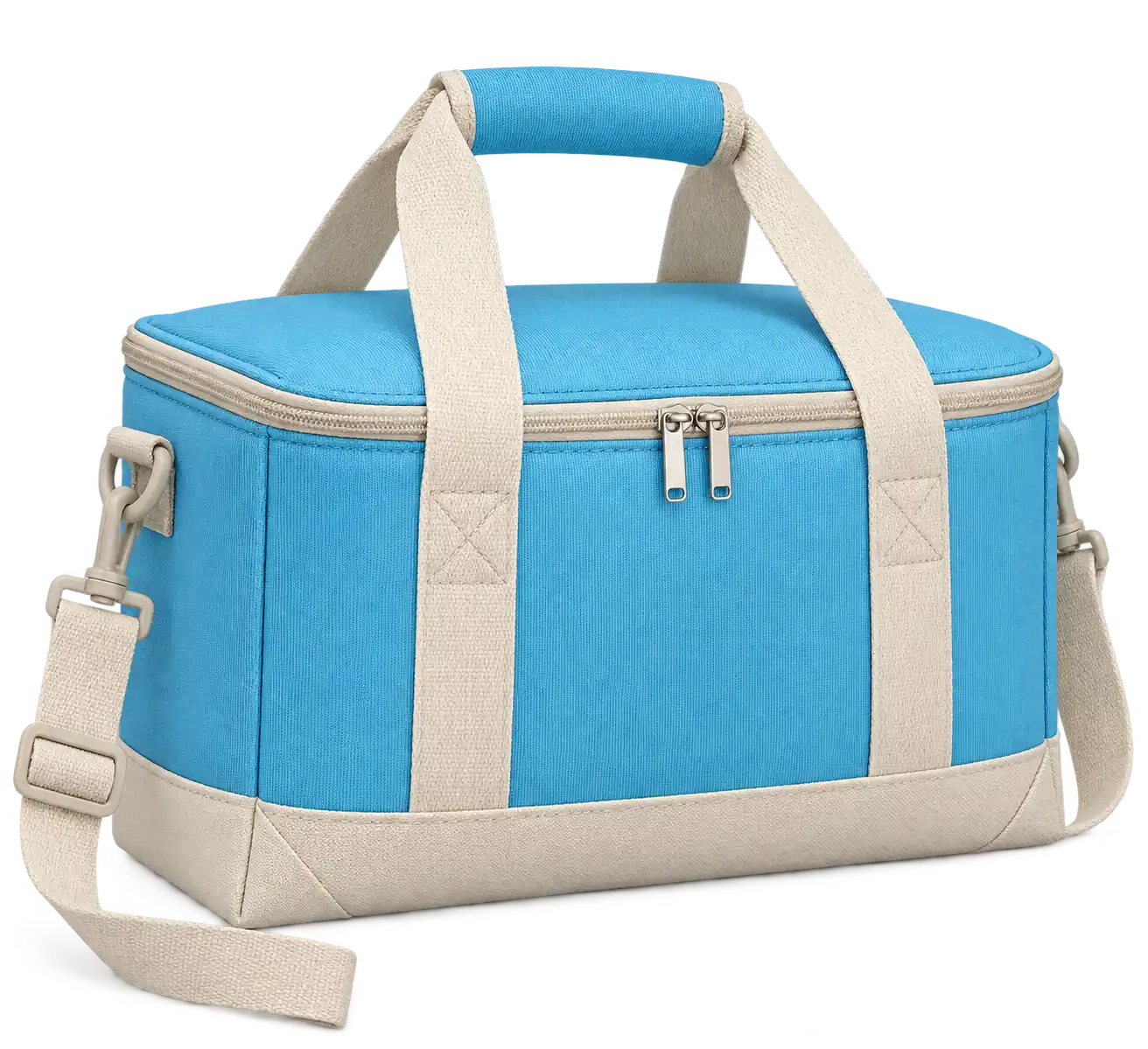 Sky Cyan Blue Solution-Dyed Polyester Thermal Cooler Bag — Ivory