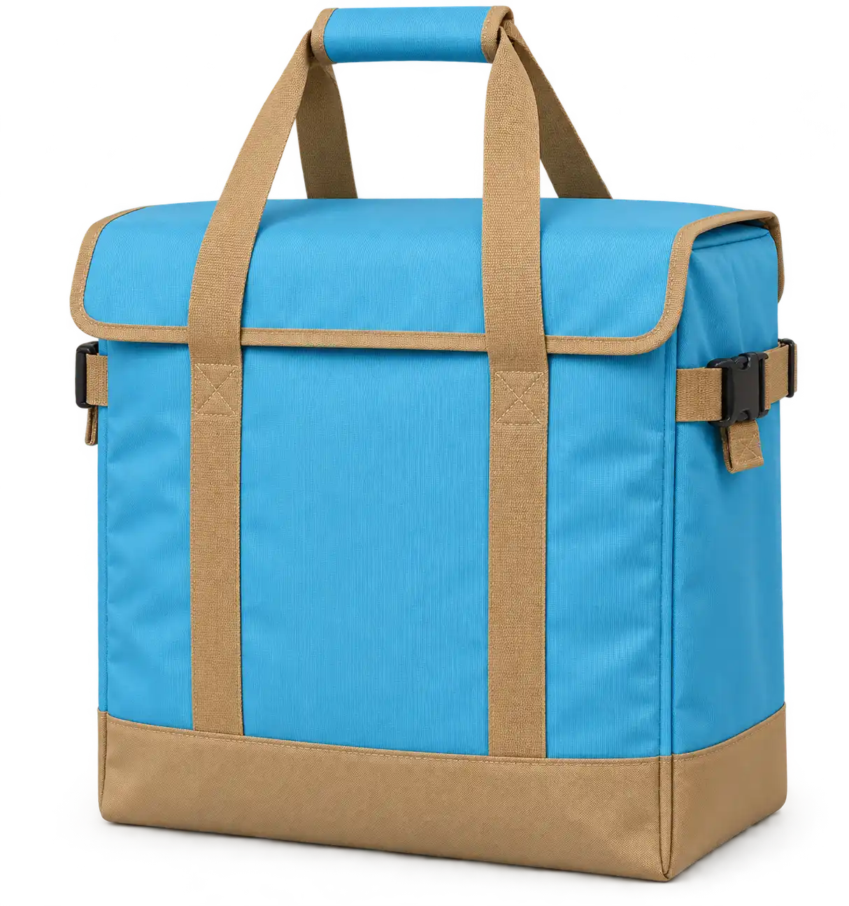 Sky Cyan Blue Solution-Dyed Polyester Thermal Food Delivery Bag — Camel tan