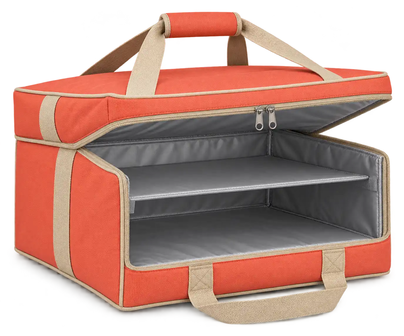 Coral Orange Solution-Dyed Polyester Thermal Pizza Delivery Bag — Sand beige