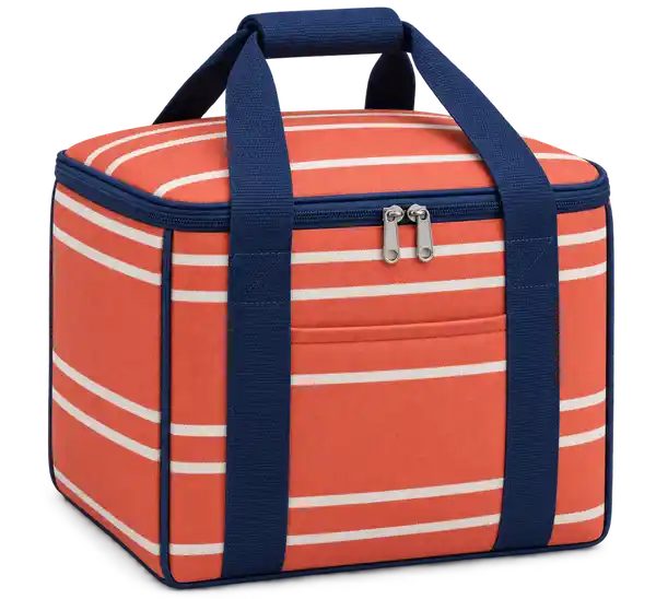 Coral Orange With Narrow Ivory Stripes Solution-Dyed Polyester Thermal Burger Delivery Bag