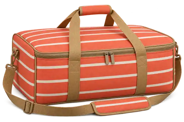Coral Orange With Narrow Ivory Stripes Solution-Dyed Polyester Thermal Pizza Delivery Bag