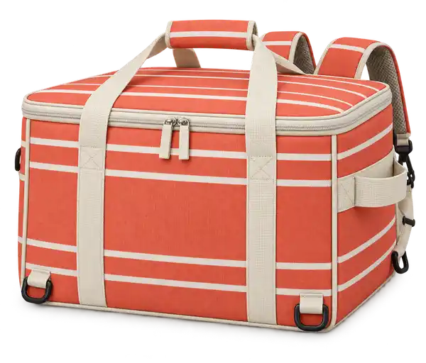 Coral Orange With Narrow Ivory Stripes Solution-Dyed Polyester Insulated Rider Delivery Bag