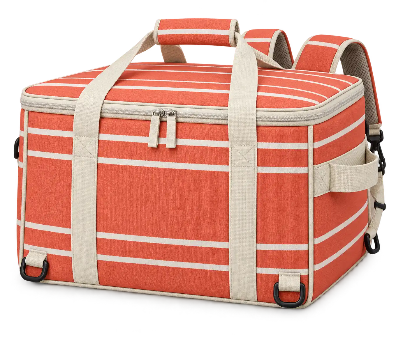 Coral Orange With Narrow Ivory Stripes Solution-Dyed Polyester Insulated Rider Delivery Bag — Ivory