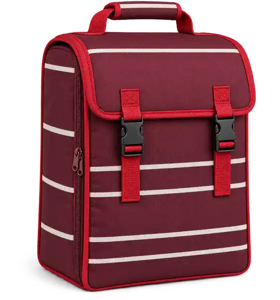 Burgundy With Narrow Ivory Stripes Solution-Dyed Polyester Thermal Burger Delivery Bag