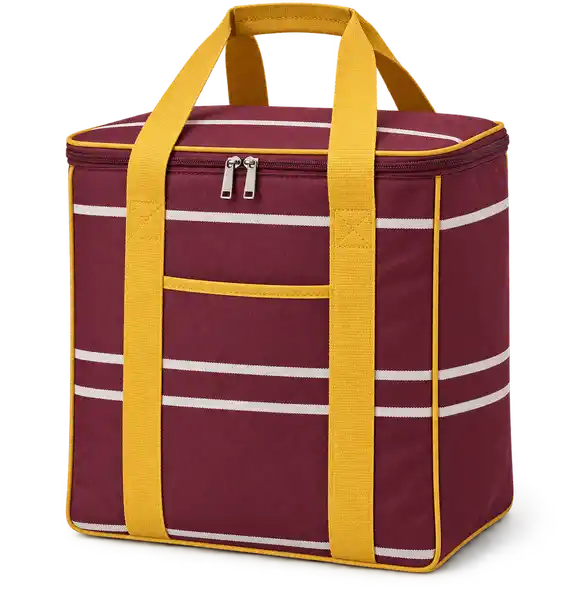 Burgundy With Narrow Ivory Stripes Solution-Dyed Polyester Thermal Cooler Bag