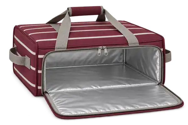 Burgundy With Narrow Ivory Stripes Solution-Dyed Polyester Thermal Pizza Delivery Bag