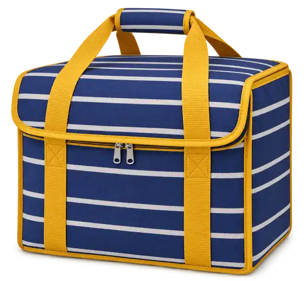 Navy With Grouped Thin Ivory Stripes Solution-Dyed Polyester Thermal Burger Delivery Bag