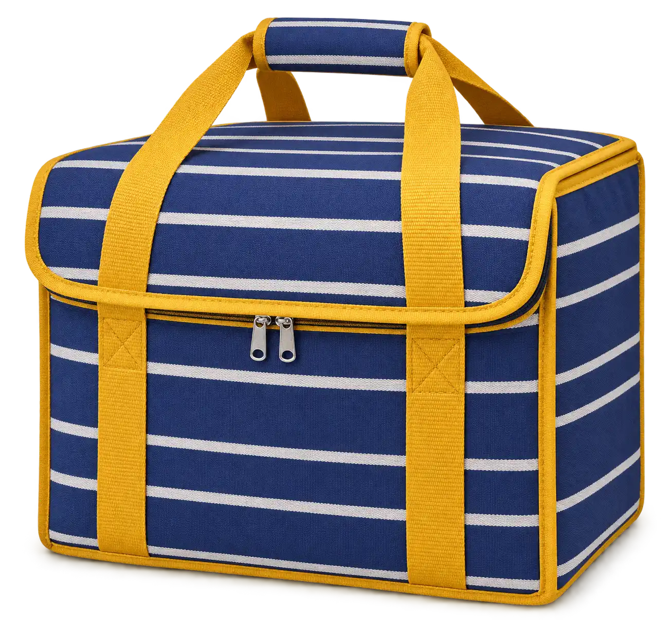 Navy With Grouped Thin Ivory Stripes Solution-Dyed Polyester Thermal Burger Delivery Bag — Golden yellow