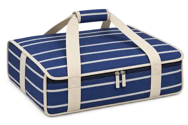 Navy With Grouped Thin Ivory Stripes Solution-Dyed Polyester Thermal Pizza Delivery Bag
