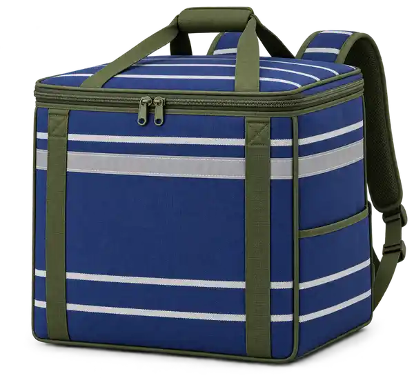 Navy With Grouped Thin Ivory Stripes Solution-Dyed Polyester Insulated Rider Delivery Bag