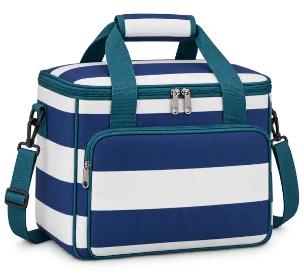 Navy And White Broad Stripes Solution-Dyed Polyester Thermal Burger Delivery Bag