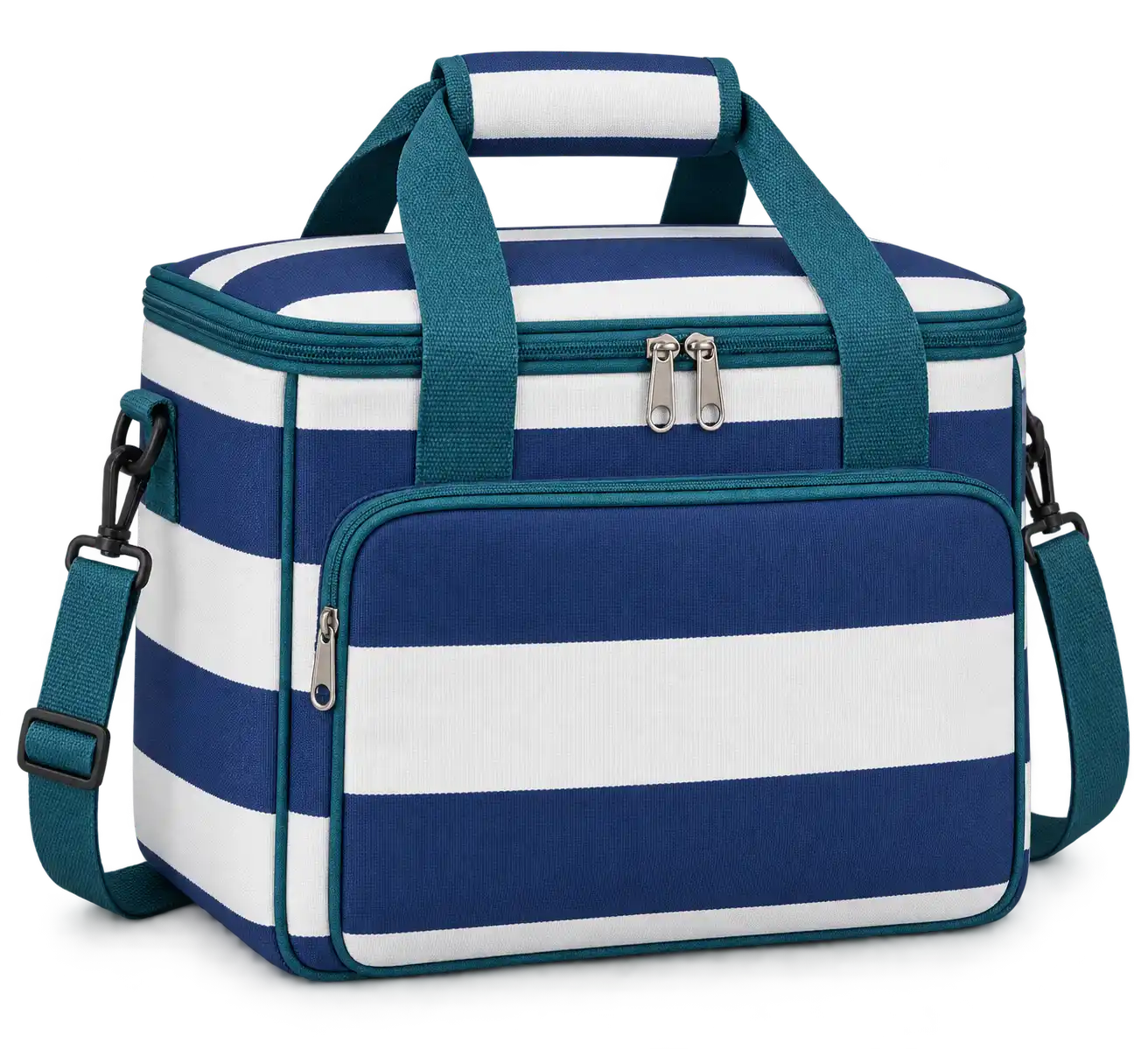 Navy And White Broad Stripes Solution-Dyed Polyester Thermal Burger Delivery Bag — Teal