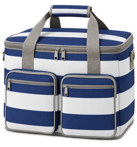 Navy And White Broad Stripes Solution-Dyed Polyester Thermal Cooler Bag