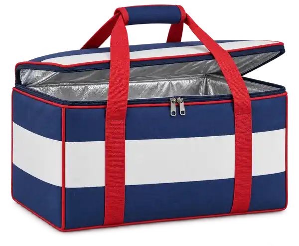 Navy And White Broad Stripes Solution-Dyed Polyester Thermal Food Delivery Bag