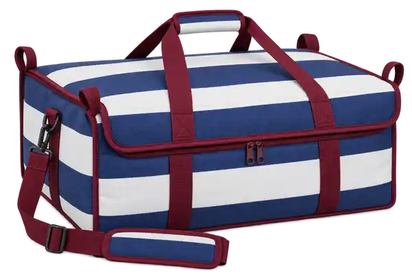 Navy And White Broad Stripes Solution-Dyed Polyester Thermal Pizza Delivery Bag