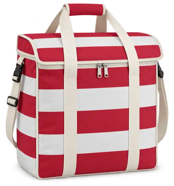 Red And White Broad Stripes Solution-Dyed Polyester Thermal Food Delivery Bag