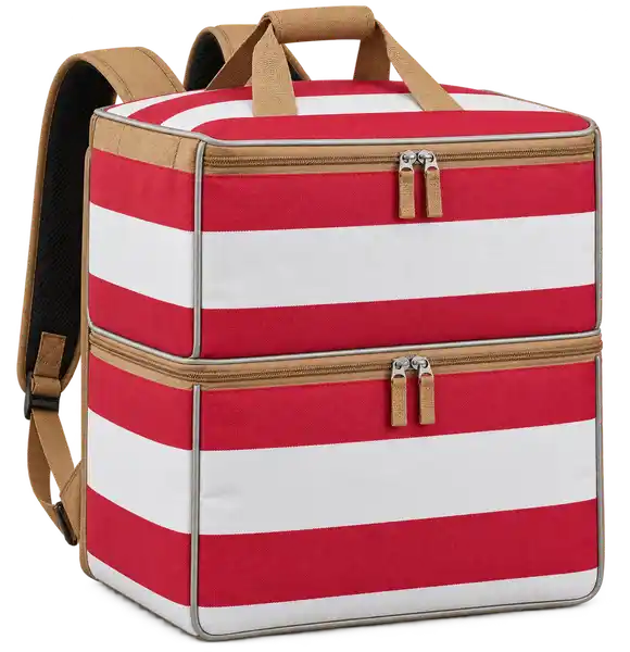 Red And White Broad Stripes Solution-Dyed Polyester Insulated Rider Delivery Bag