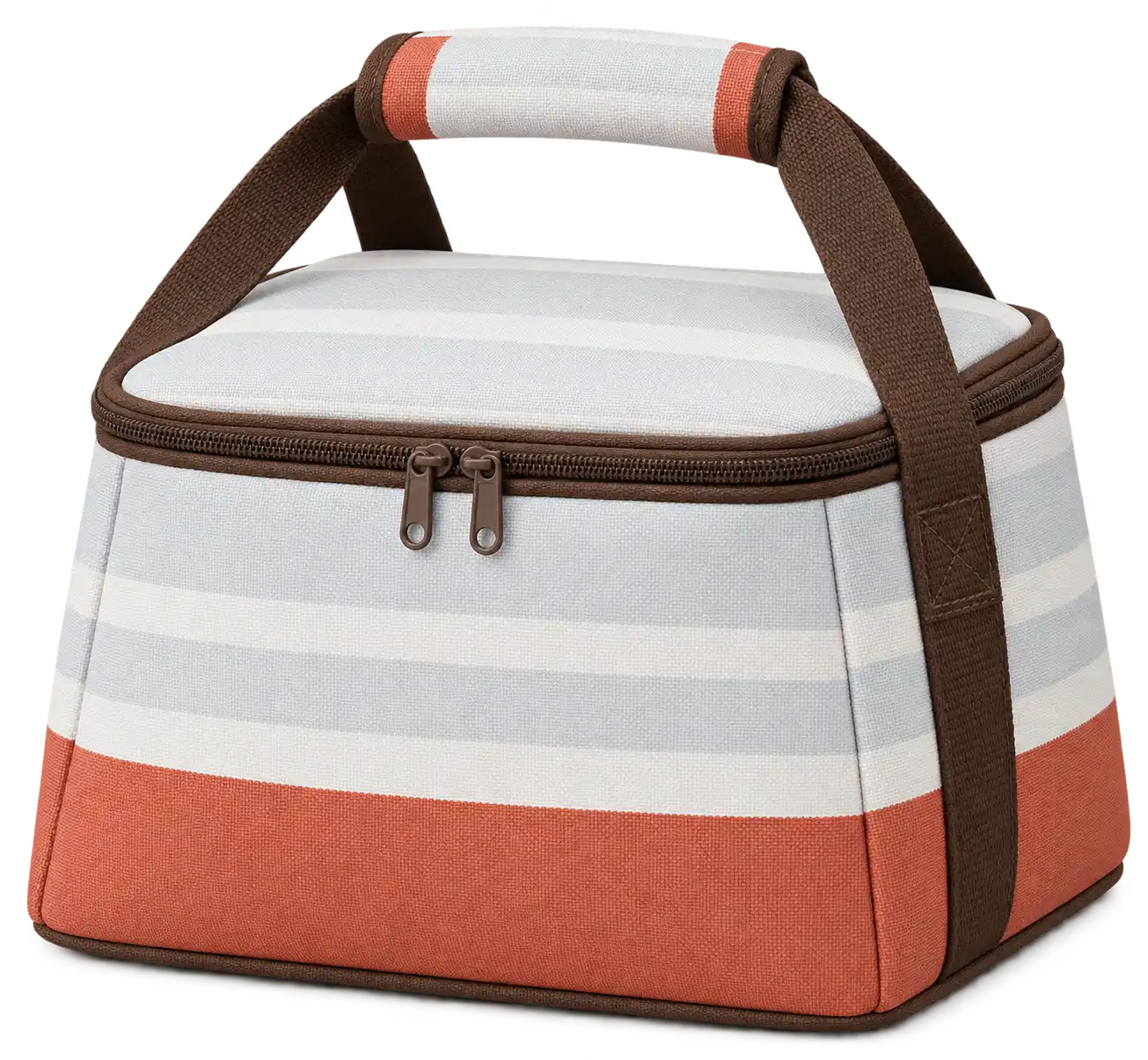 Terracotta White And Pale Grey Broad Stripes Solution-Dyed Polyester Thermal Cooler Bag — Chocolate brown
