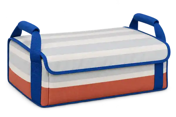 Terracotta White And Pale Grey Broad Stripes Solution-Dyed Polyester Thermal Food Delivery Bag