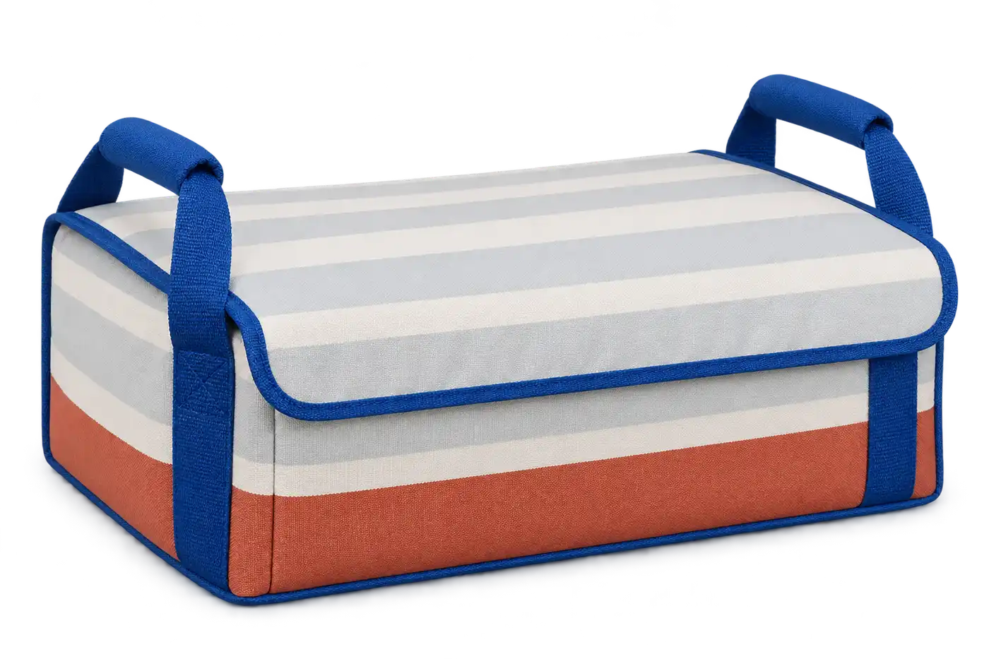 Terracotta White And Pale Grey Broad Stripes Solution-Dyed Polyester Thermal Food Delivery Bag — Cobalt blue