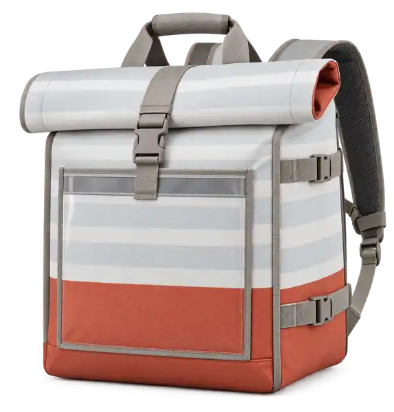 Terracotta White And Pale Grey Broad Stripes Solution-Dyed Polyester Insulated Rider Delivery Bag
