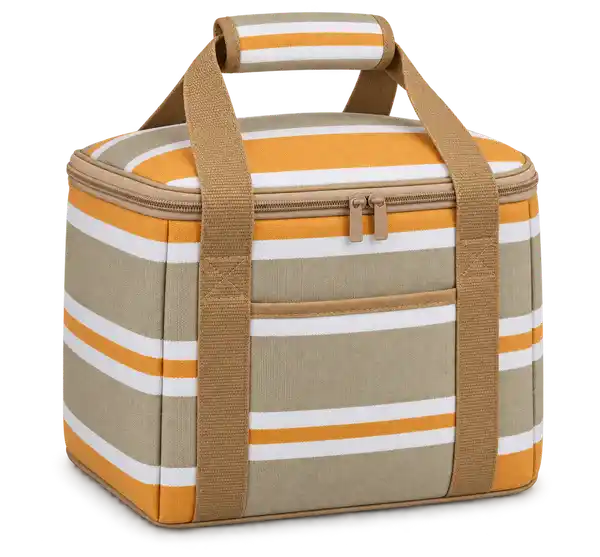 Taupe Gold And White Mixed Stripes Solution-Dyed Polyester Thermal Burger Delivery Bag
