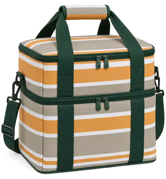 Taupe Gold And White Mixed Stripes Solution-Dyed Polyester Thermal Food Delivery Bag